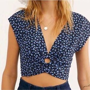 Free People Havana linen blend honey printed crop top M